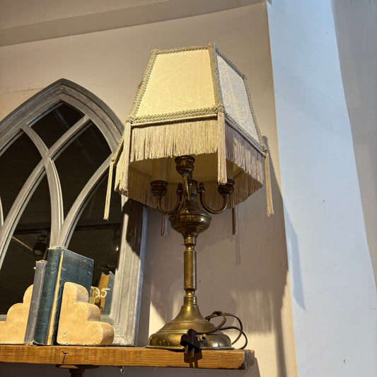 Vintage Brass Table Lamp w/ Fringe Shade