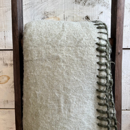 Blanket Stitch Wool Blend Throw - Lichen