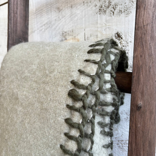 Blanket Stitch Wool Blend Throw - Lichen