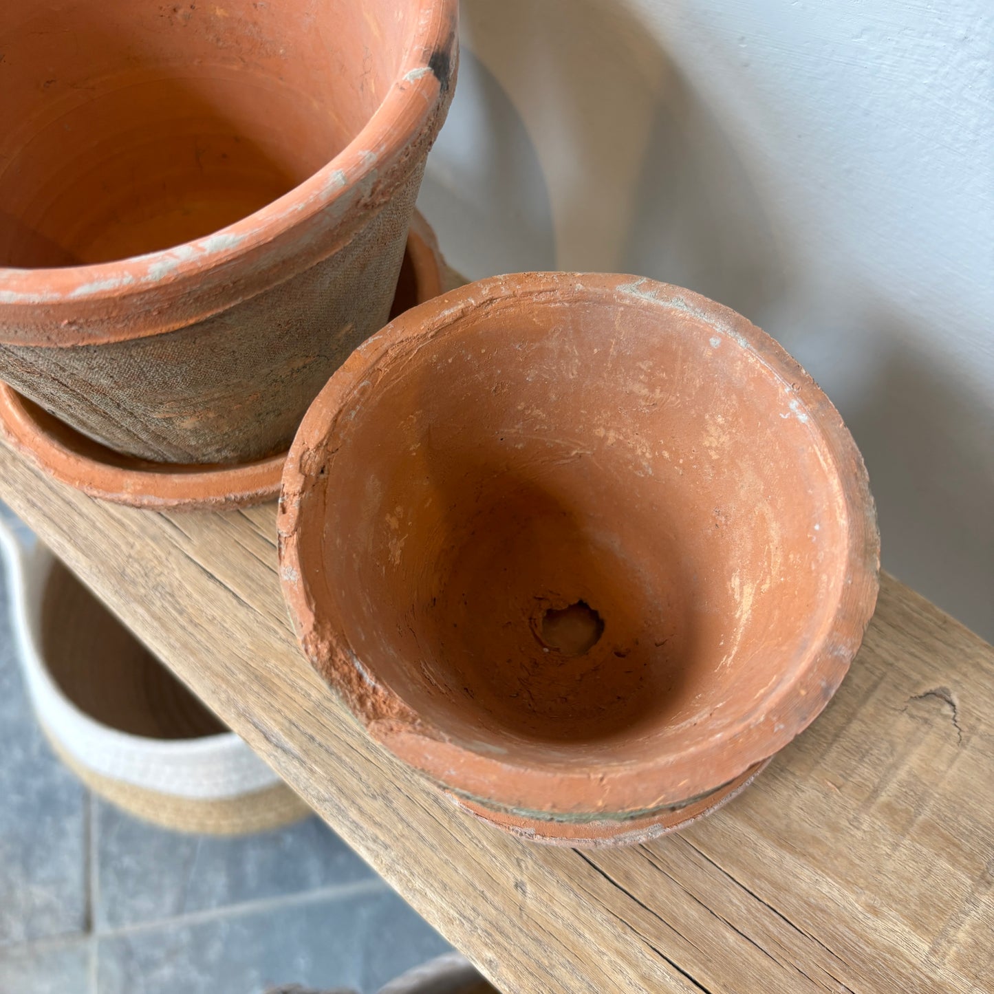 Aged Clay Cactus Pot w/ Saucer