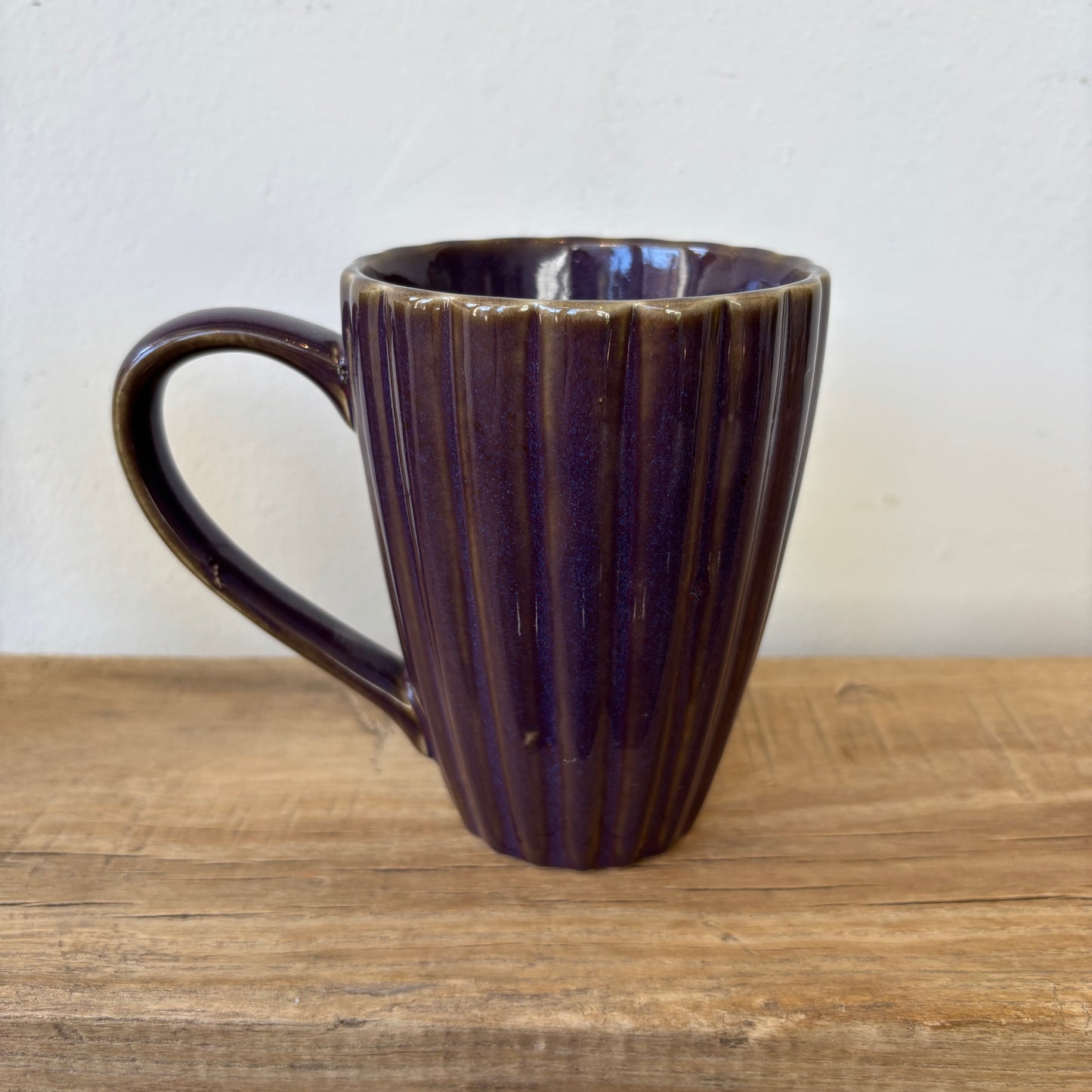 Stoneware Ribbed Mug - Reactive Glaze
