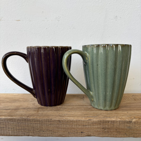 Stoneware Ribbed Mug - Reactive Glaze