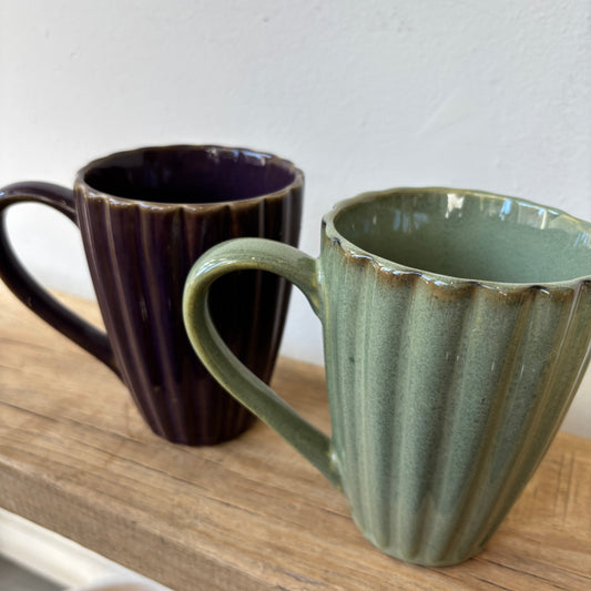 Stoneware Ribbed Mug - Reactive Glaze