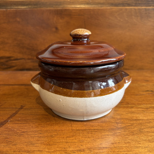 Vintage Small Ceramic Ovenware w/Lid - Brown + White