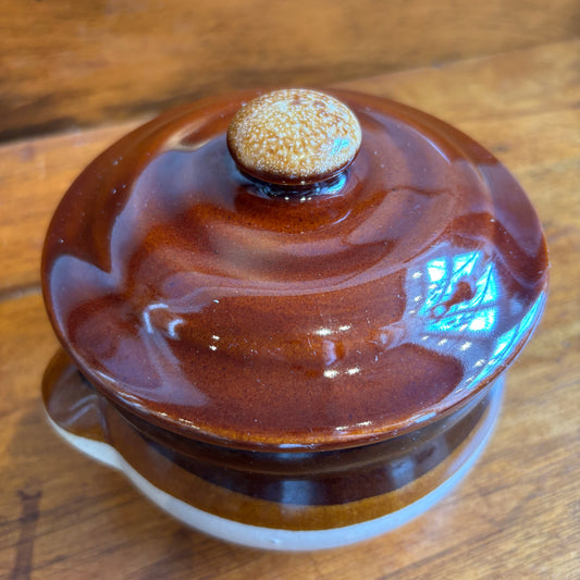 Vintage Small Ceramic Ovenware w/Lid - Brown + White