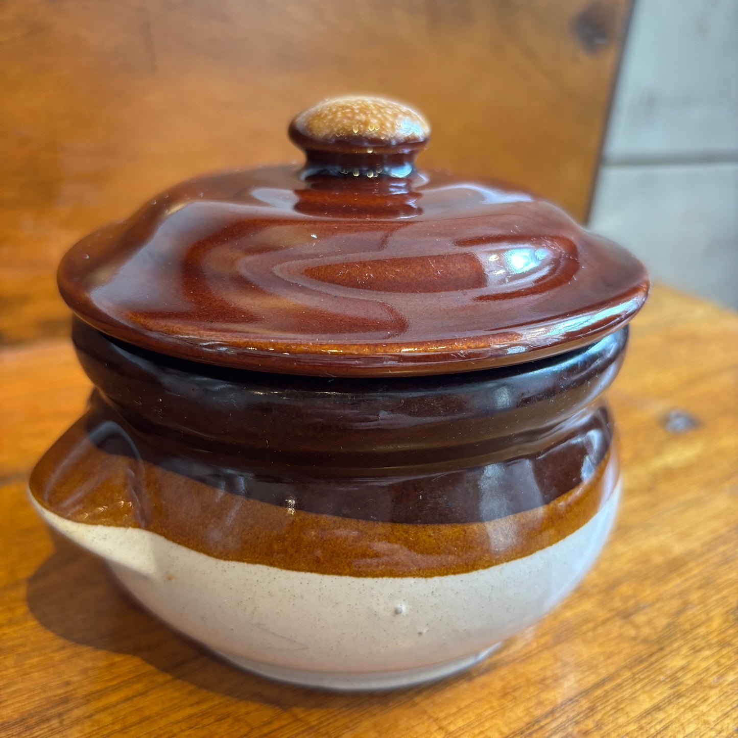 Vintage Small Ceramic Ovenware w/Lid - Brown + White