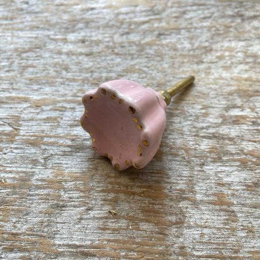 Knob: Pink Ceramic Gold Dots