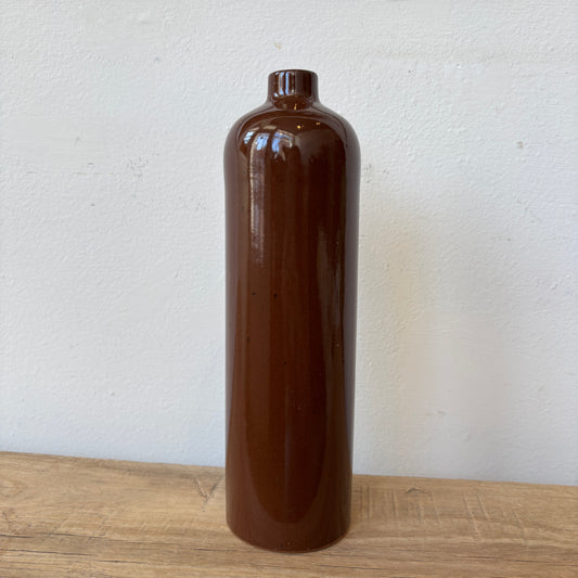 Vintage Tall Glazed Ceramic Bud Vase - Brown