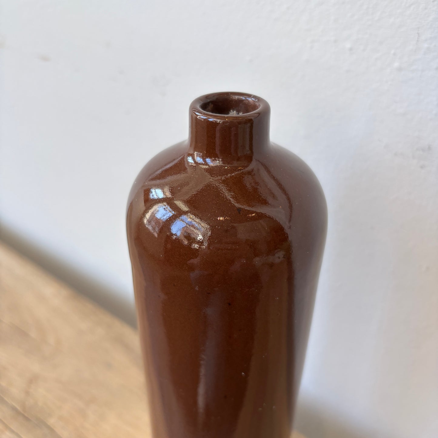 Vintage Tall Glazed Ceramic Bud Vase - Brown
