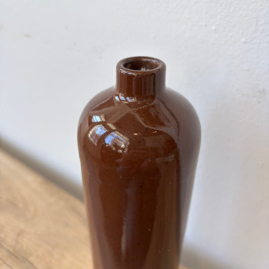 Vintage Tall Glazed Ceramic Bud Vase - Brown