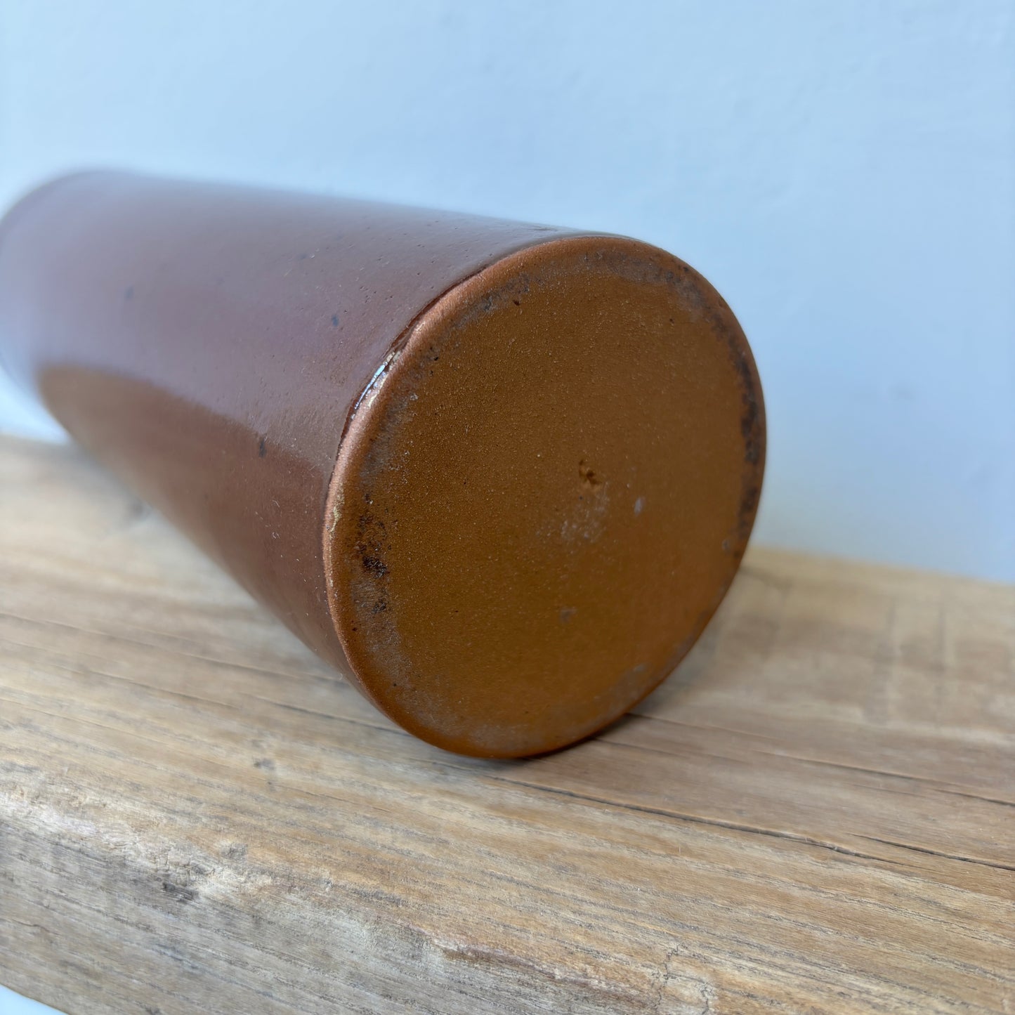 Vintage Tall Glazed Ceramic Bud Vase - Brown