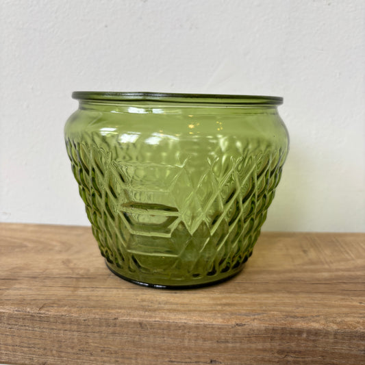 Green Glass Planter w/ Diamond Design