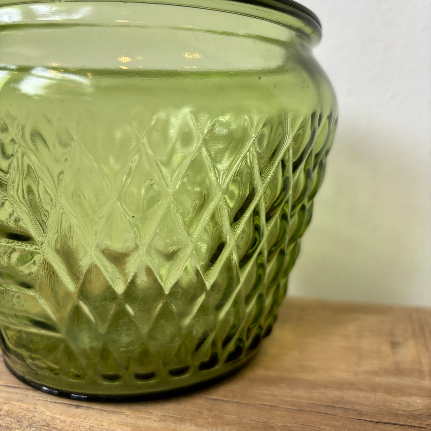 Green Glass Planter w/ Diamond Design