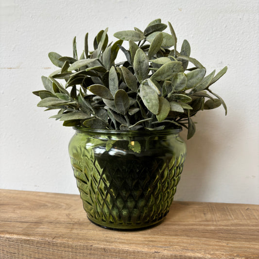 Green Glass Planter w/ Diamond Design