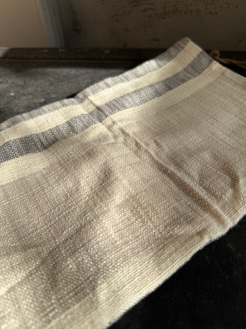 Woven Cotton Tea Towel - Taupe/Black/Cream - Thin Stripe