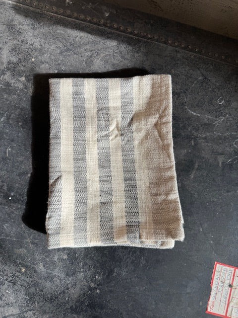 Woven Cotton Tea Towel - Taupe/Black/Cream - Thin Stripe