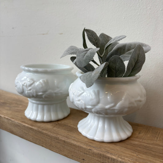Vintage Milk Glass Footed Planter - Tulip Design