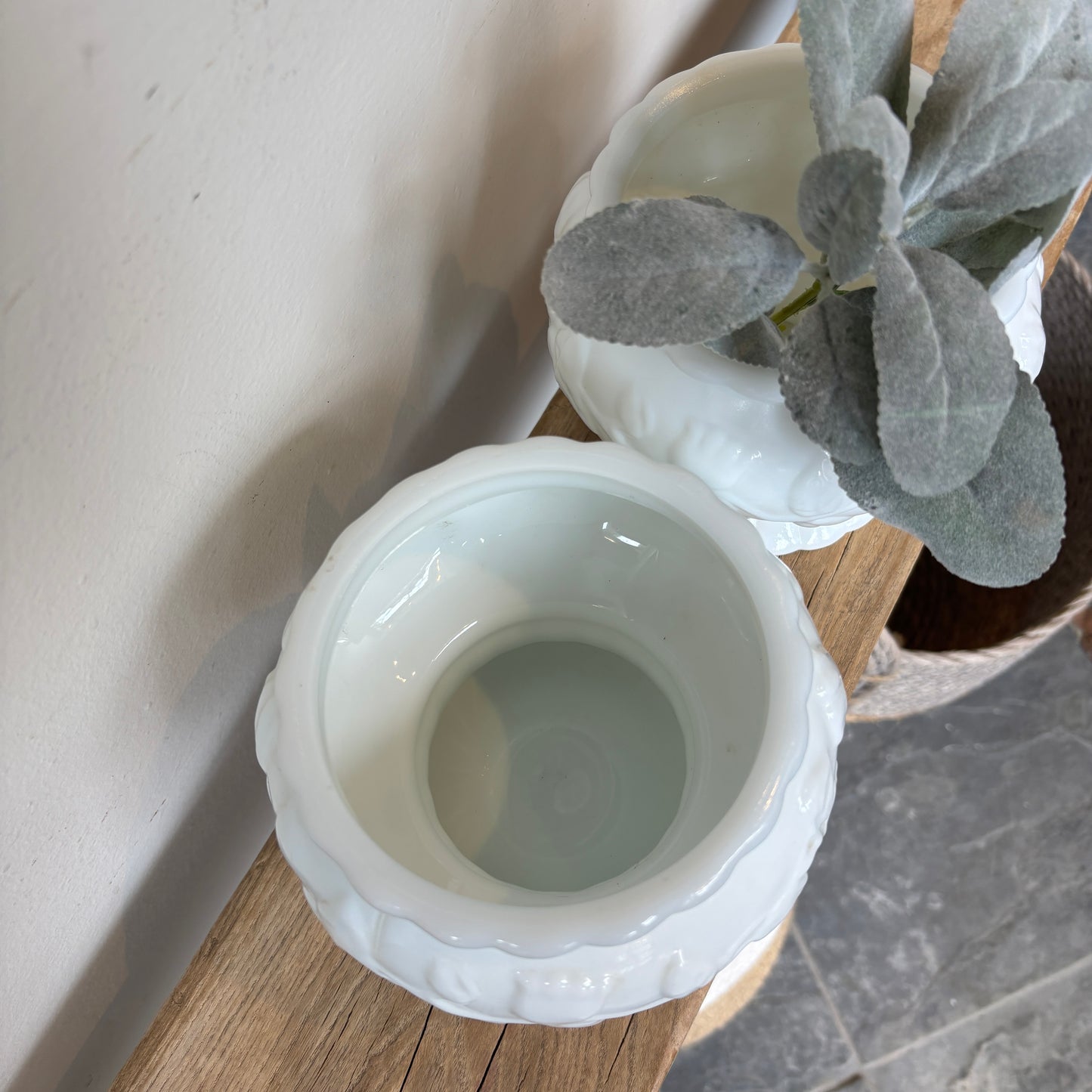 Vintage Milk Glass Footed Planter - Tulip Design