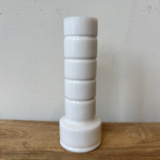 Vintage Milk Glass Bud Vase - Stacked Line Design SM