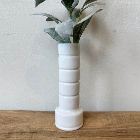 Vintage Milk Glass Bud Vase - Stacked Line Design SM