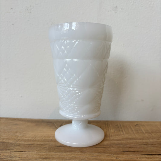 Vintage Milk Glass Ice Cream Goblet - Diamond Design