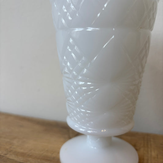 Vintage Milk Glass Ice Cream Goblet - Diamond Design