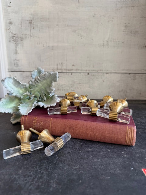 Knob: Glass + Brass Pull - Set of 10