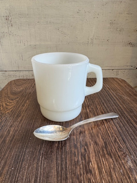 Vintage Milk Glass Mug w/ Mini Silver Spoon