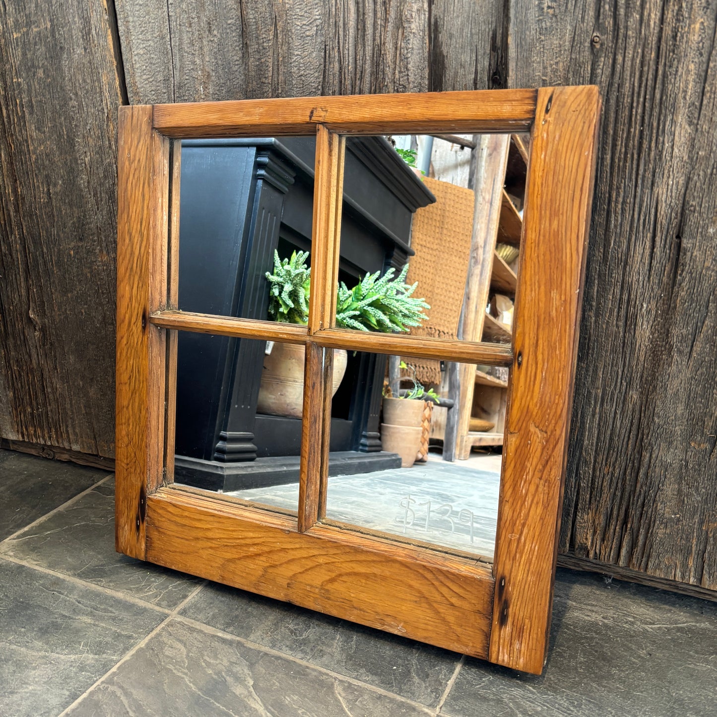 Vintage Pine Window Frame Mirror - SM