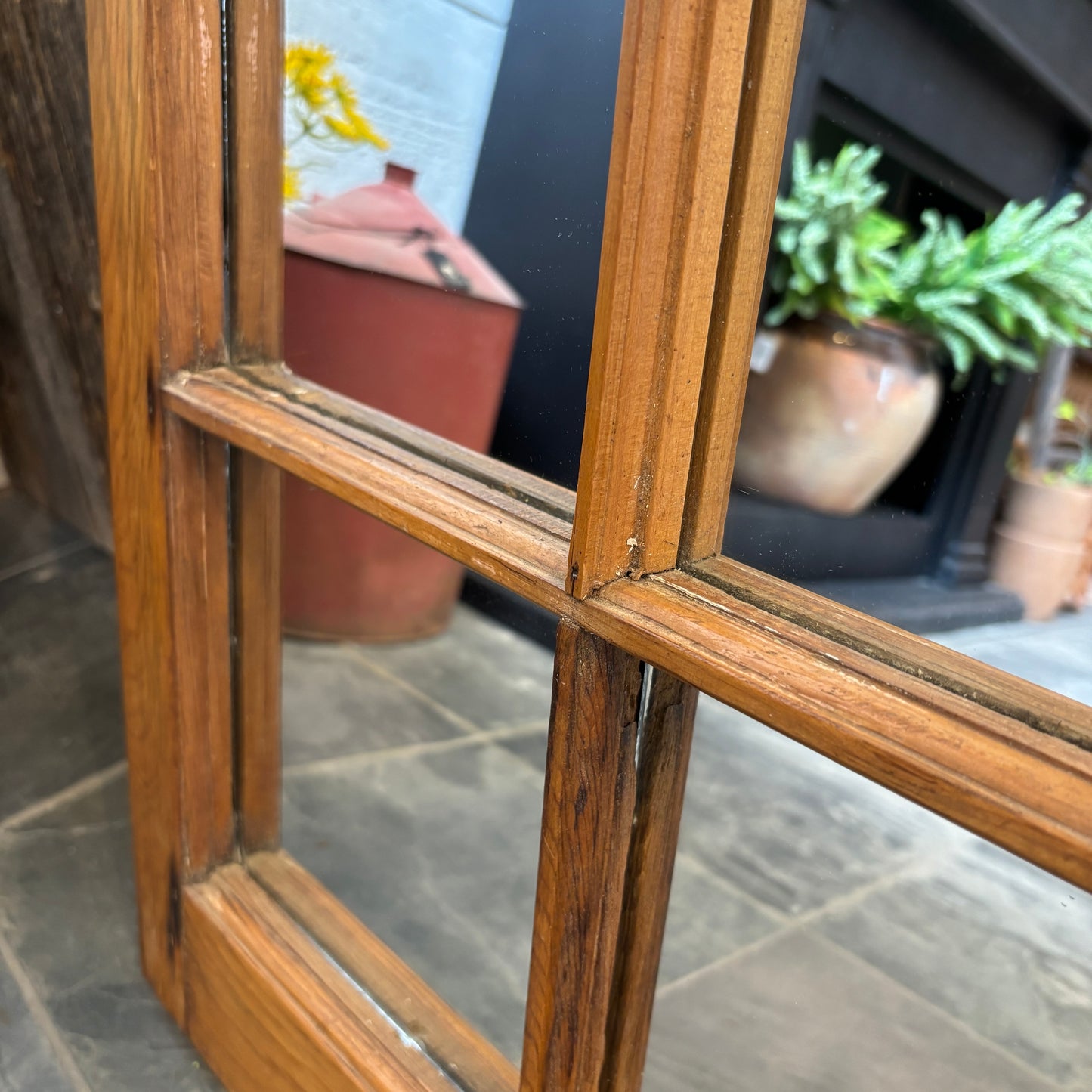 Vintage Pine Window Frame Mirror - SM