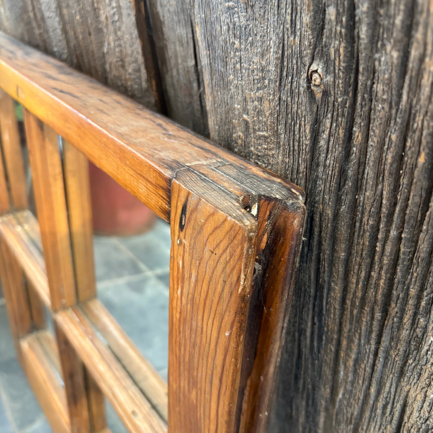 Vintage Pine Window Frame Mirror - SM