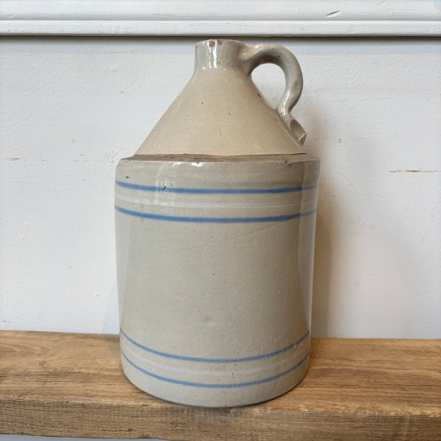 Vintage Finger Loop Jug - Beige w/Blue & White Stripes