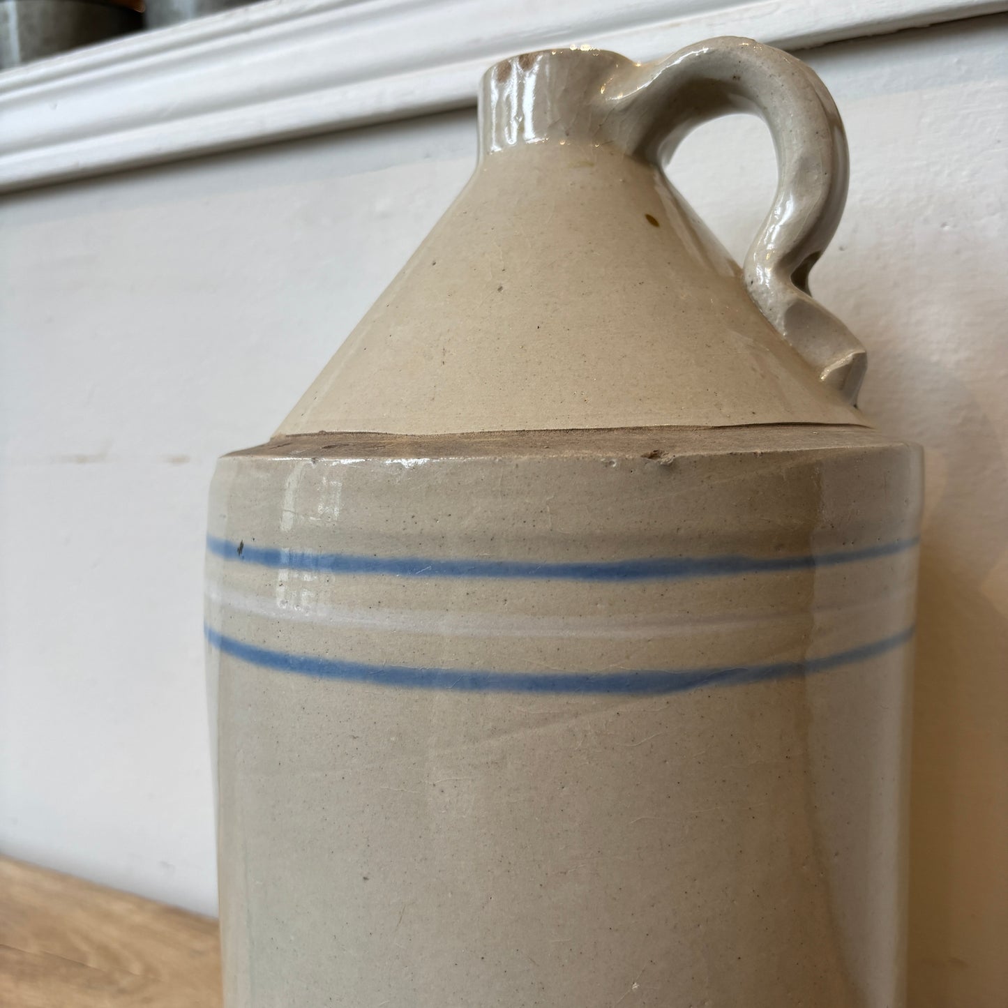 Vintage Finger Loop Jug - Beige w/Blue & White Stripes