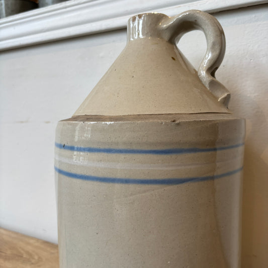 Vintage Finger Loop Jug - Beige w/Blue & White Stripes