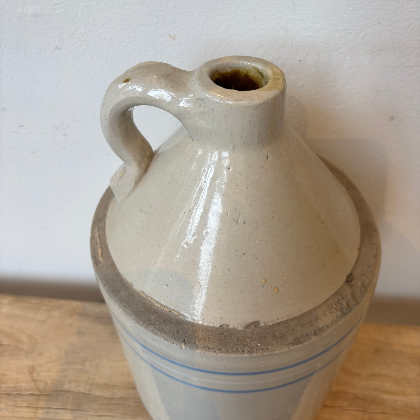 Vintage Finger Loop Jug - Beige w/Blue & White Stripes