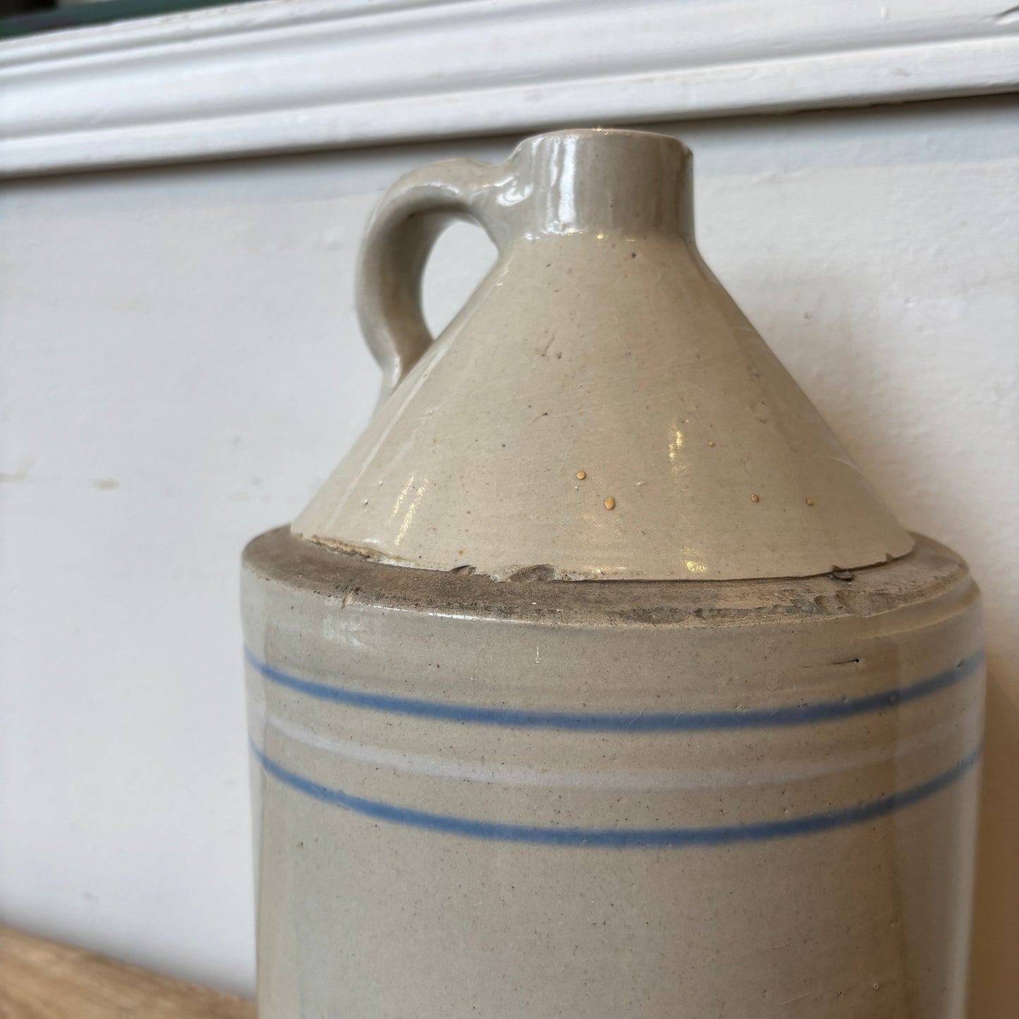 Vintage Finger Loop Jug - Beige w/Blue & White Stripes