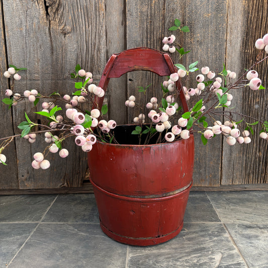 Vintage Chinese Wooden Handled Bucket - Red