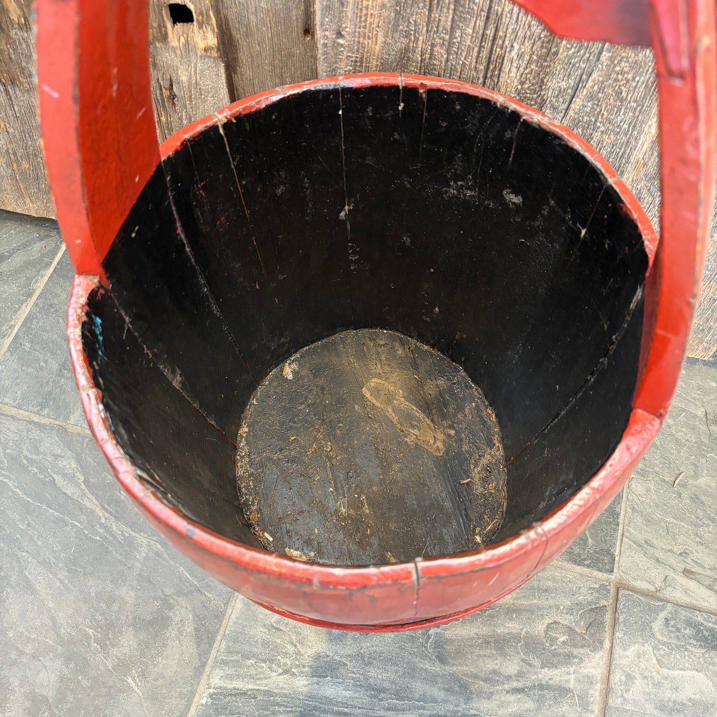 Vintage Chinese Wooden Handled Bucket - Red