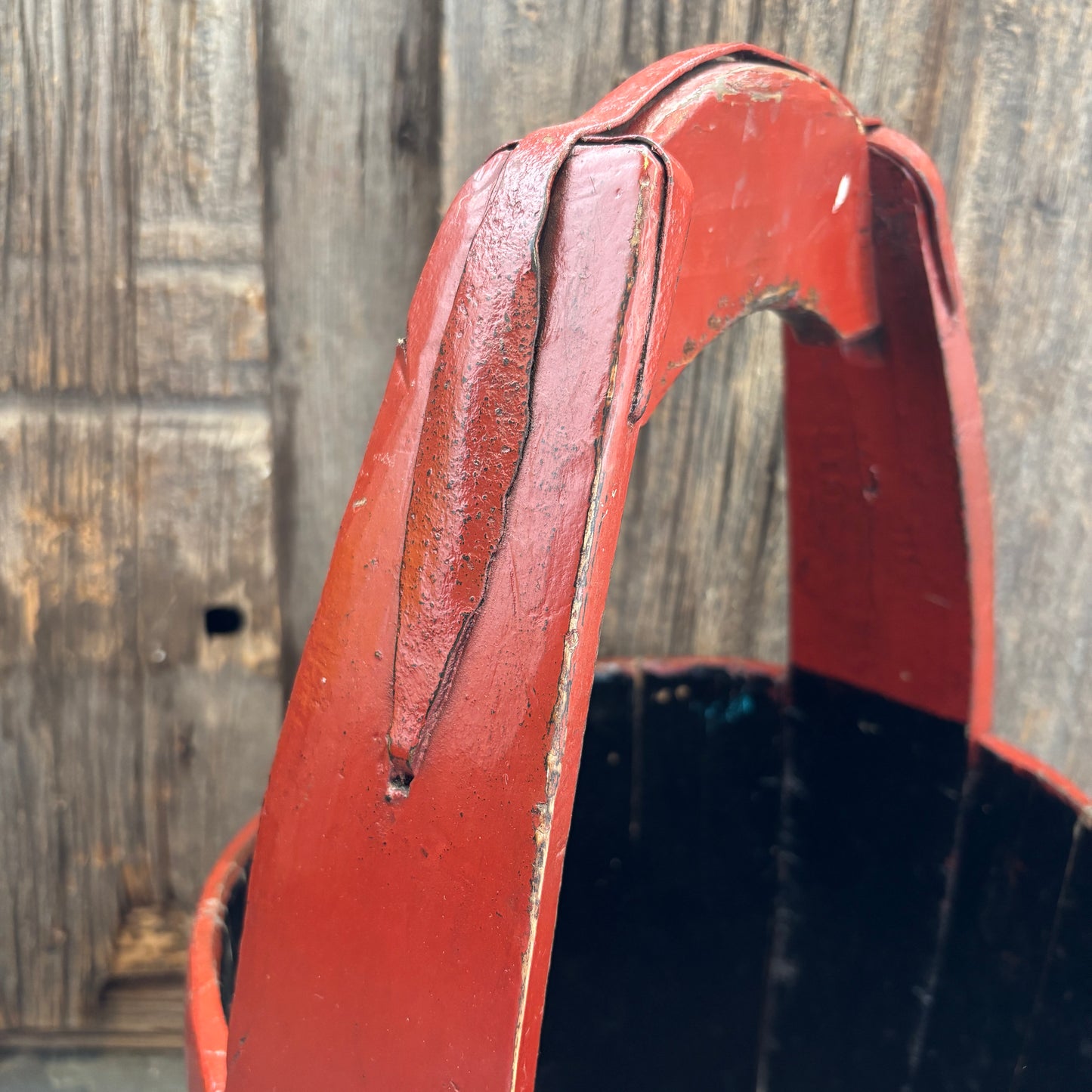Vintage Chinese Wooden Handled Bucket - Red