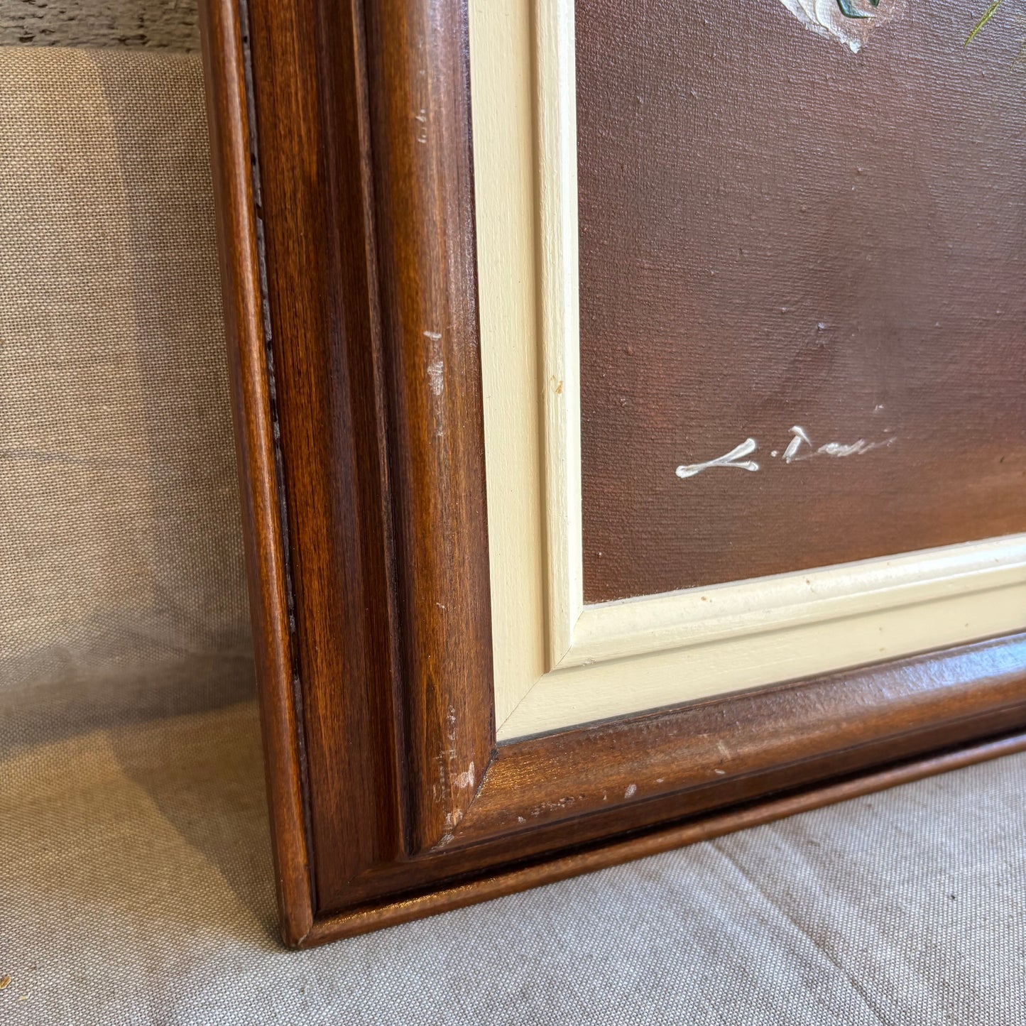 Vintage Colourful Flower Arrangement w/ Wood Frame