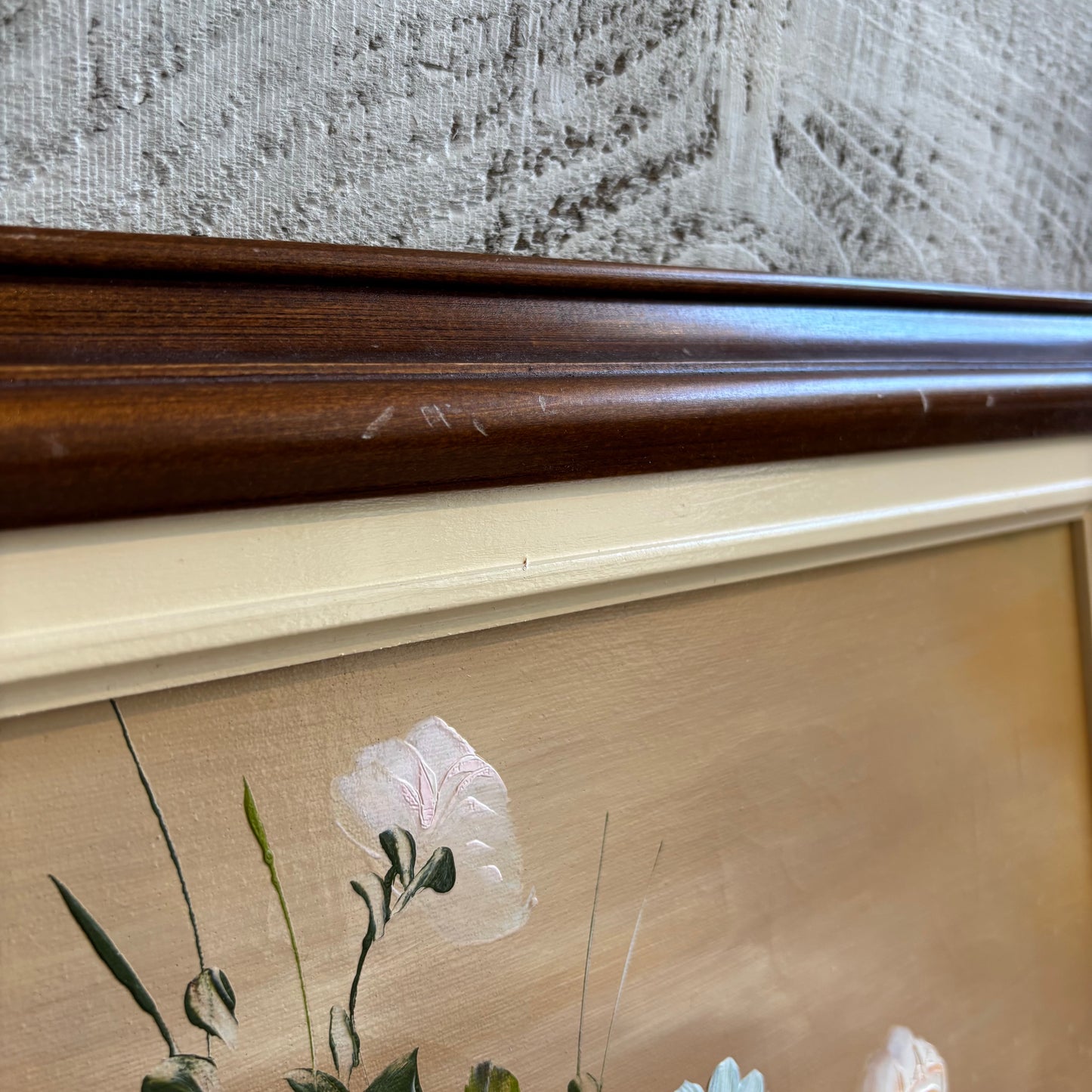Vintage Colourful Flower Arrangement w/ Wood Frame