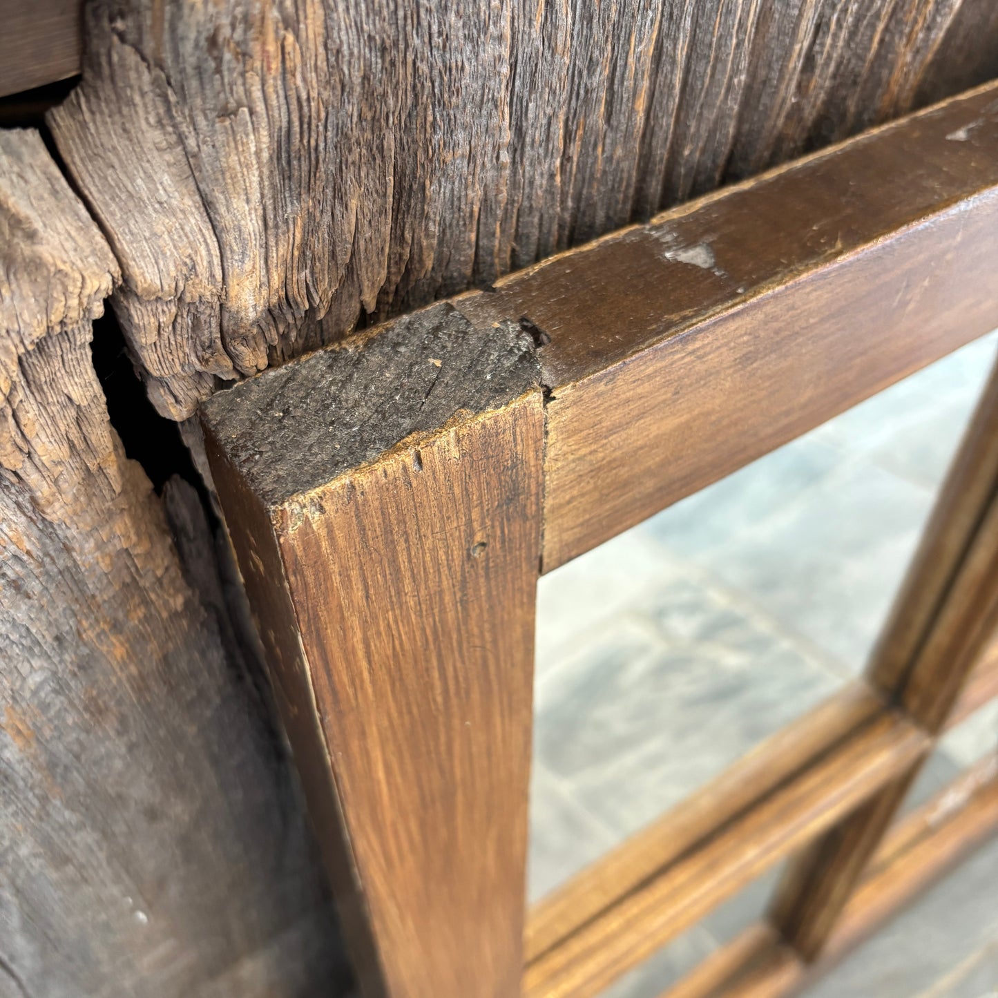 Vintage Dark Wood Window Frame Mirror - MED