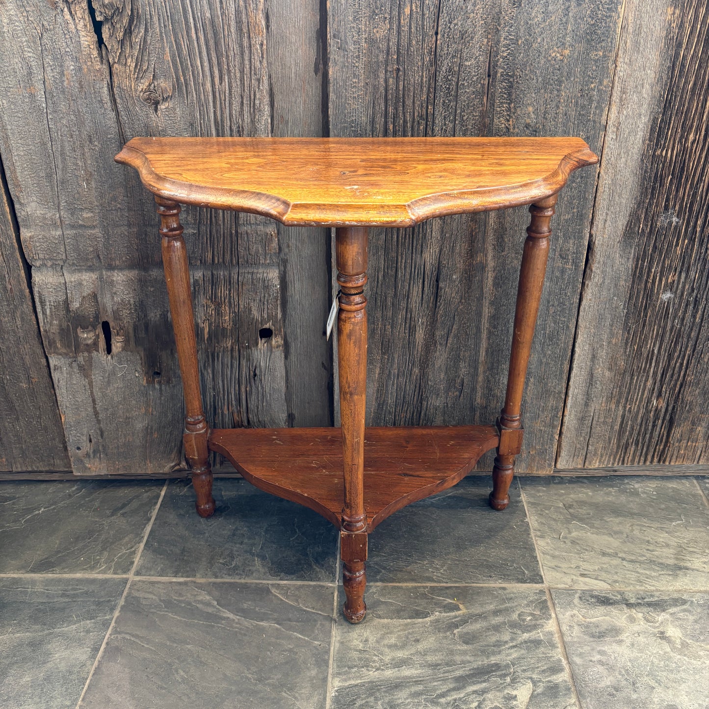Antique D-Shape Wooden Side Table