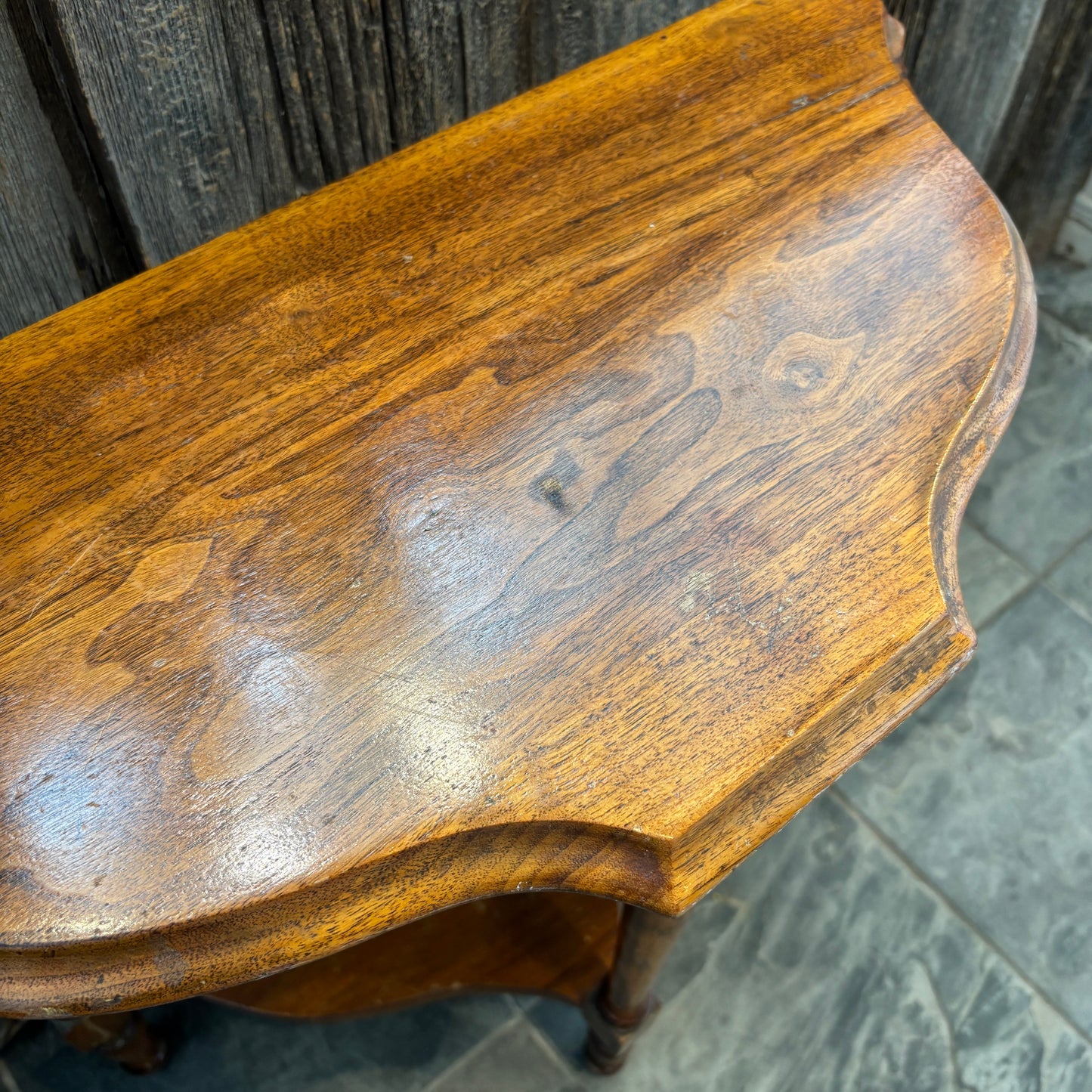 Antique D-Shape Wooden Side Table