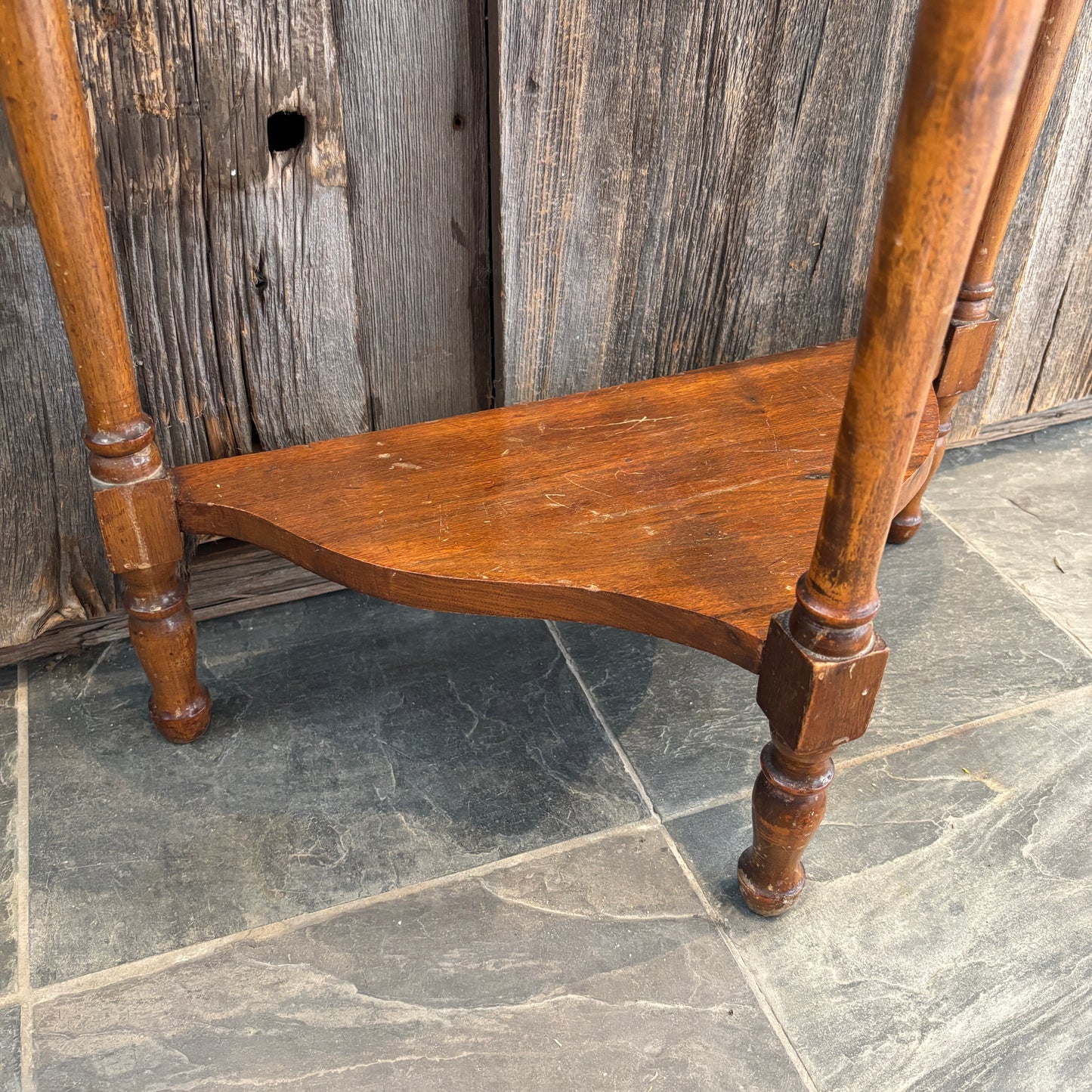 Antique D-Shape Wooden Side Table