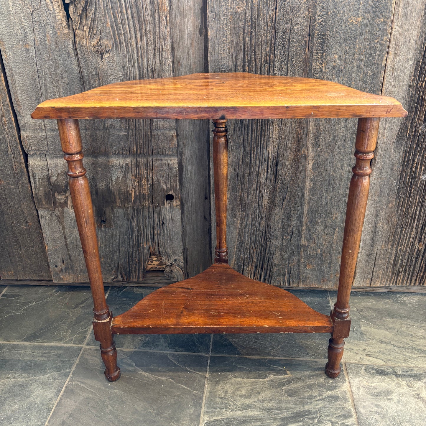 Antique D-Shape Wooden Side Table