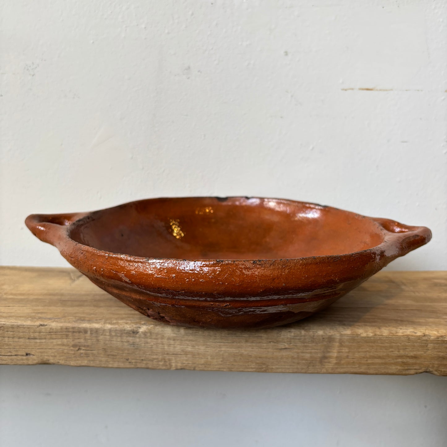 Vintage Terracotta Glazed Clay Bowl -MED