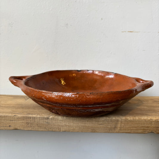 Vintage Terracotta Glazed Clay Bowl -MED