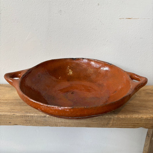 Vintage Terracotta Glazed Clay Bowl -MED