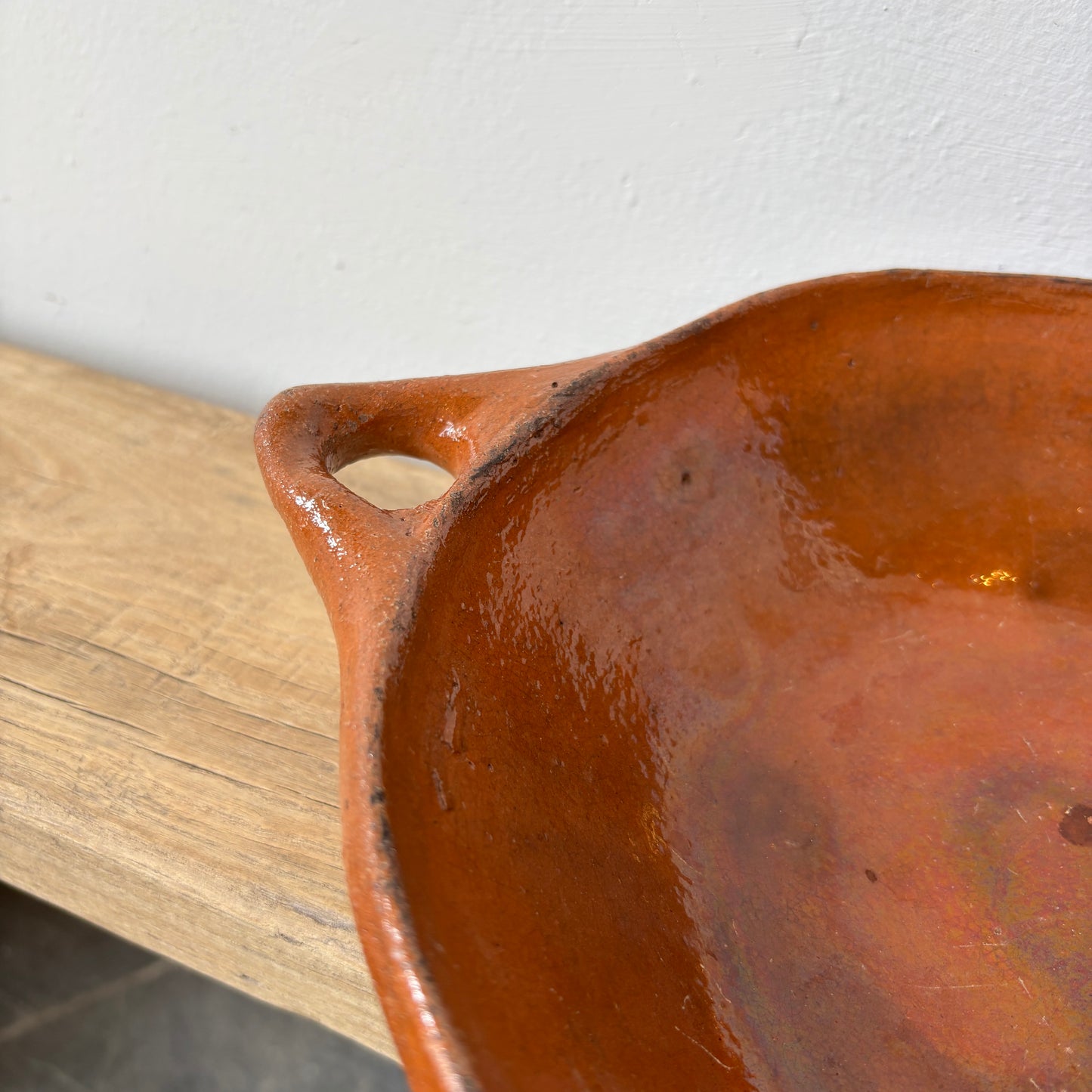 Vintage Terracotta Glazed Clay Bowl -MED
